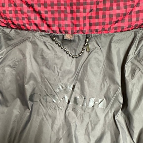 Women COACH Gingham Check Short Down Puffer Coat Jacket - Red/Black - Size Large - Picture 9 of 15